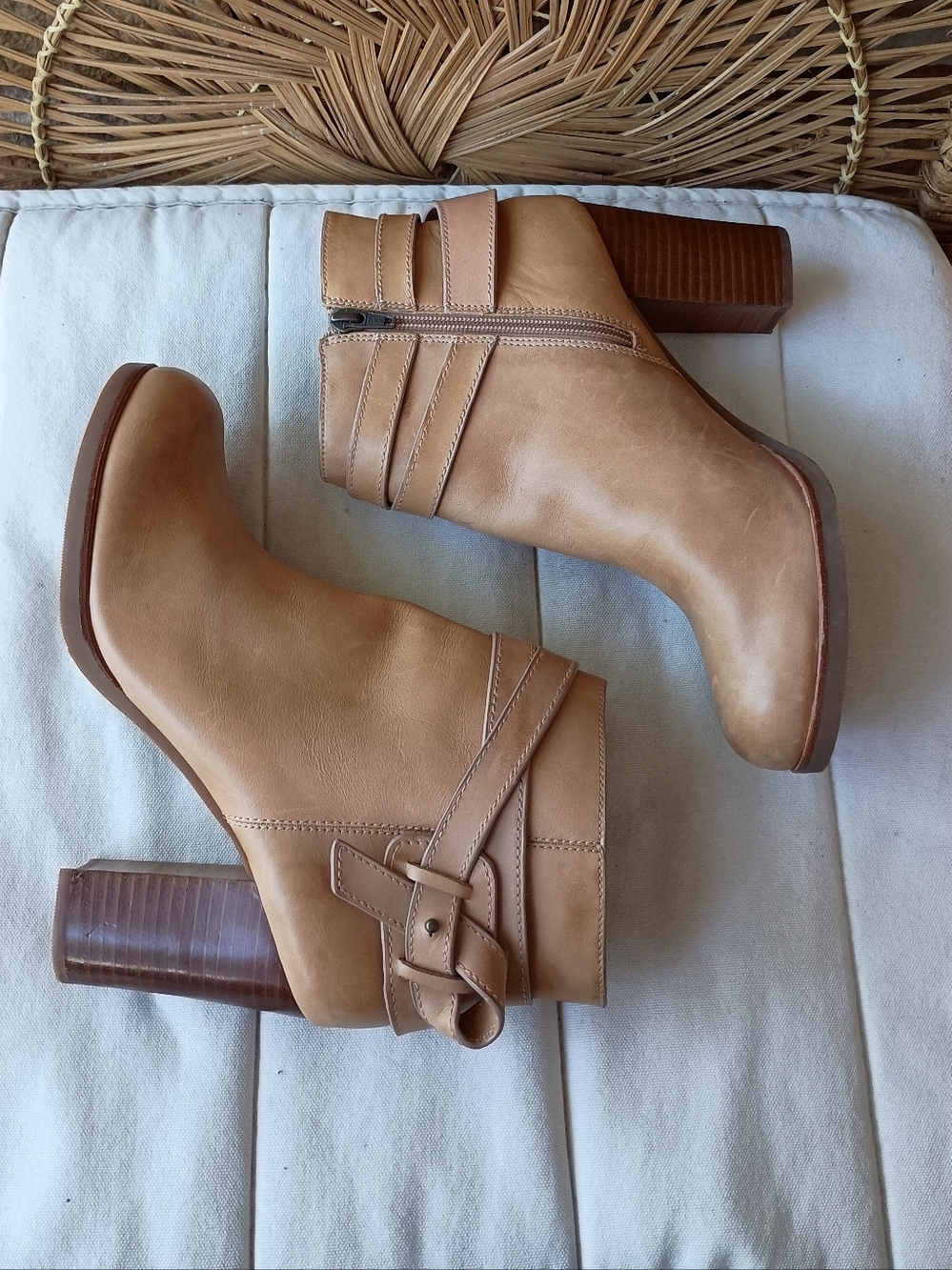 Tommy Bahama Tan Leather Ankle Booties with Strap Detail_10